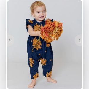 Pink Chicken Navy and Gold embroidered Jennifer jumper / romper, 12-18 months